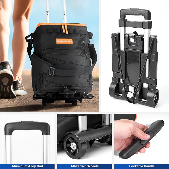 Odoland 48/72 Can Rolling Cooler Bag with Wheels & Handle, Collapsible Insulated Ice Chest for Beach, Camping & Tailgating - Portable Travel Soft Cooler on Wheels, Collapses for Easy Storage