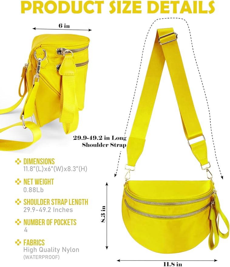 Pure Colour Crossbody Bag Bum Bag for Women,Spacious Purse Fanny Packs Belt Bag,Oversized Bum Bag (Colour Bum Bag-Yellow)