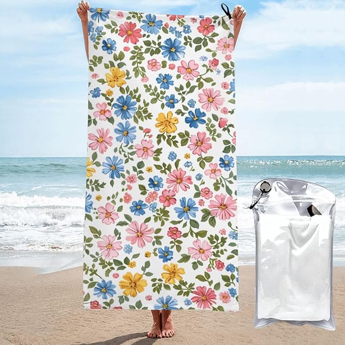 Small Colorful Floral Sand Free Beach Towel – 27.5"X55" Quick Dry Microfiber Beach Towels For Travel, Swimming, Pool, And Camping, Absorbent And Compact Beach Essential For Women, And Men