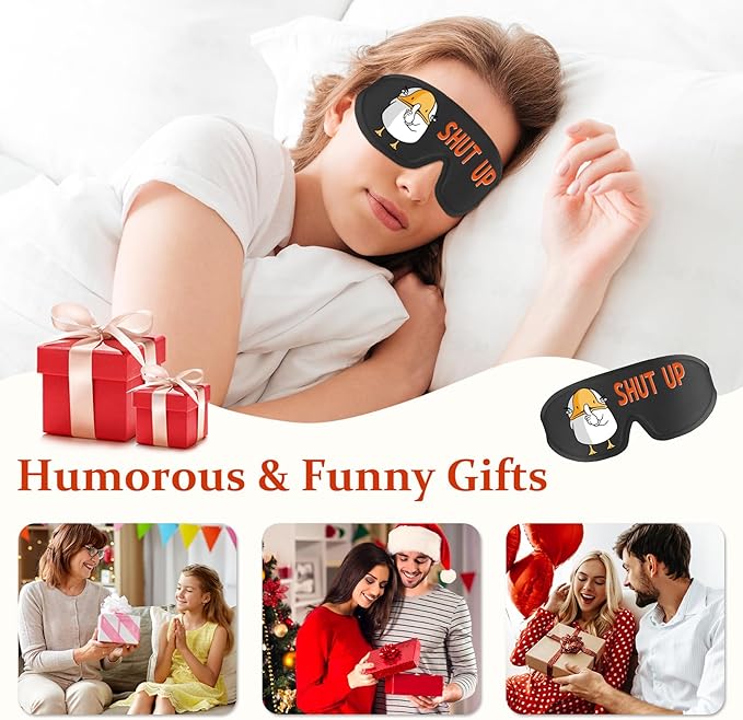 Funny 3D Zero Pressure Sleep Eye Mask for Men Women Side Sleeper, Adjustable Blackout Soft Breathable Eye Masks for Travel Nap Night Sleep, Humorous Gift Stocking Stuffers (Shut UP)