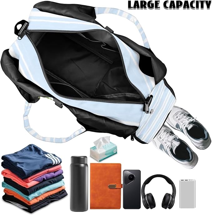 Blueberry Duffle Bag Women with Yoga Mat Holder Durable Blue Gym Bags for Women with Shoe Compartment, Waterproof Stylish Workout Bag Sports Travel Weekender