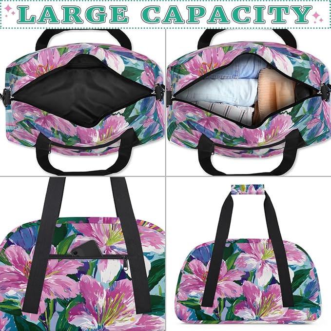 Flower Lily Gym Travel Duffle Bag for Women & Men with Front Zipper Pocket for Sports, Overnight, Weekender, Carry On,Workout & Dance Bag,Floral Lily,18.9 * 8.7 * 10.6 in