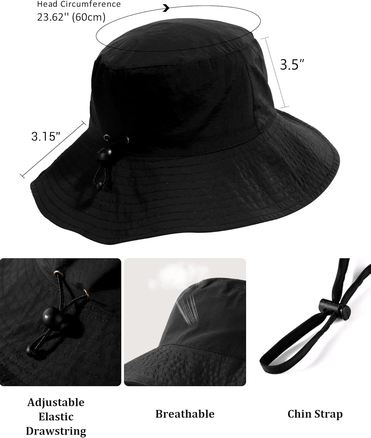 Water-Resistant Sun UPF 50+ Bucket Hat Protection Packable Brimmed Boonie for Women Men Summer Lightweight Hiking Outdoor Cap