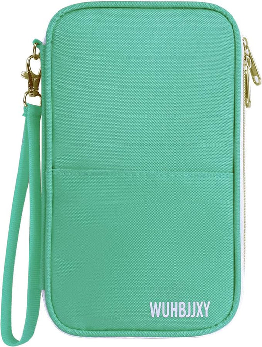 Multifunctional, Practical, RFID Family Passport holder, Travel wallet (green), Travel document manager, Passport Bag, Three-layer Design, Multiple Pockets，Big Storage