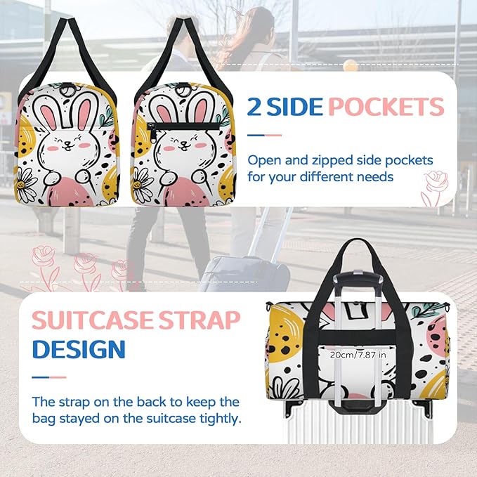 Easter Rabbit Travel Duffle Bag for Men Women, Lightweight Sport Gym Bag Tote Overnight Weekender Carry on Tote