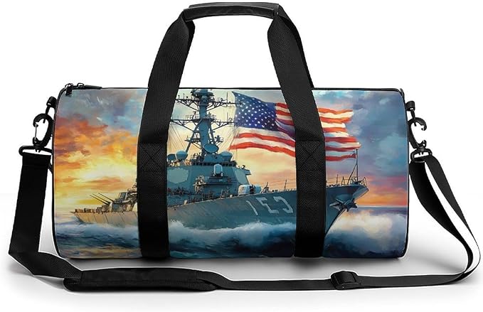 U.S Flag Warship Navy Battleship Gym Bag Travel Duffel Bag Lightweight Carry On Bags Weekender Bags for Women Men