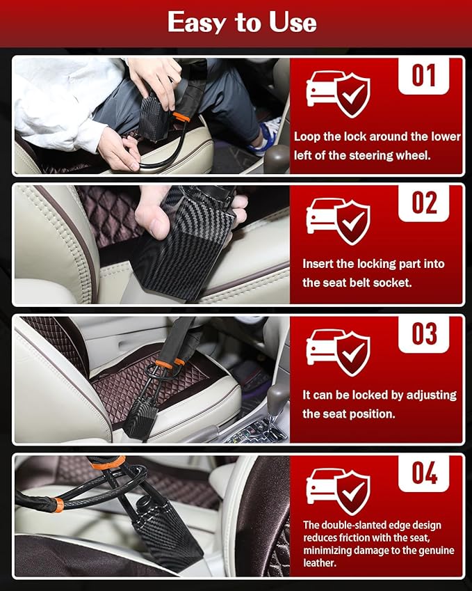 2026 Upgraded Steering Wheel Lock, Seatbelt Lock, Universal Anti-Theft Device, Car Lock, Anti-Theft Device with 3 Keys (Black)