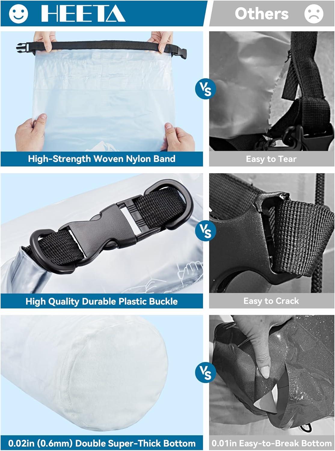 HEETA Dry Bag Waterproof for Women Men, 5L/10L/20L/30L/40L Roll Top Lightweight Dry Storage Bag Backpack with Phone Case for Travel Swimming Boating Kayaking Paddle Board Camping Beach Accessories