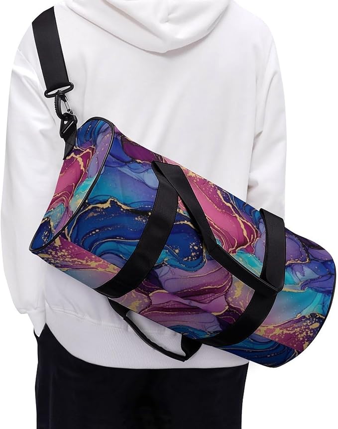 Durable Travel Gym Sports Bag Purple Blue Pink Marble Art Workout Lightweight Foldable Overnight Bag Training Workout Bags