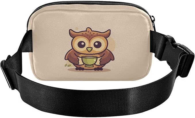 Cute Owl Drinking Coffee Fanny Pack for Women Men Water Resistant Fashion Waist Packs with Adjustable Strap Belt Bag for Travel Workout Jogging Hiking 21219859