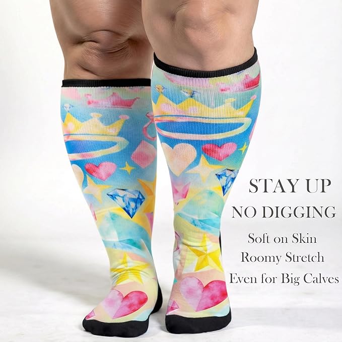 Extra Wide Diabetic Socks for Swollen Feet Men Women Non Binding Soft Stretch Colorful Design