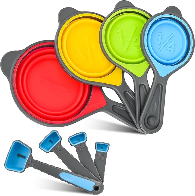 Smithcraft Silicone Measuring Cups and Spoons Set 8, Collapsible Measuring Cups Set for Baking & Kitchen Colorful Measure