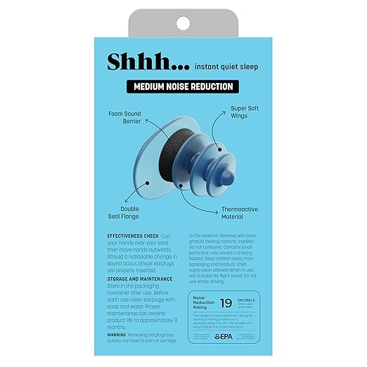 Shhh… Rest in Peace Earplugs for Sleeping – Medium Noise Reduction Sleep Earplugs, Thermoactive Material with Foam Sound Barrier, 2 Pairs with Case, for Snoring, Neighbors & Travel