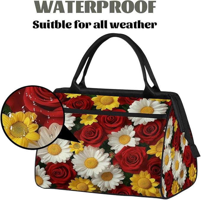 Multipurpose Duffle Bag, Waterproof Carry On Bag with Spacious Design, Red Roses Flower Gym Bags, 15.2x8.3x11.6in