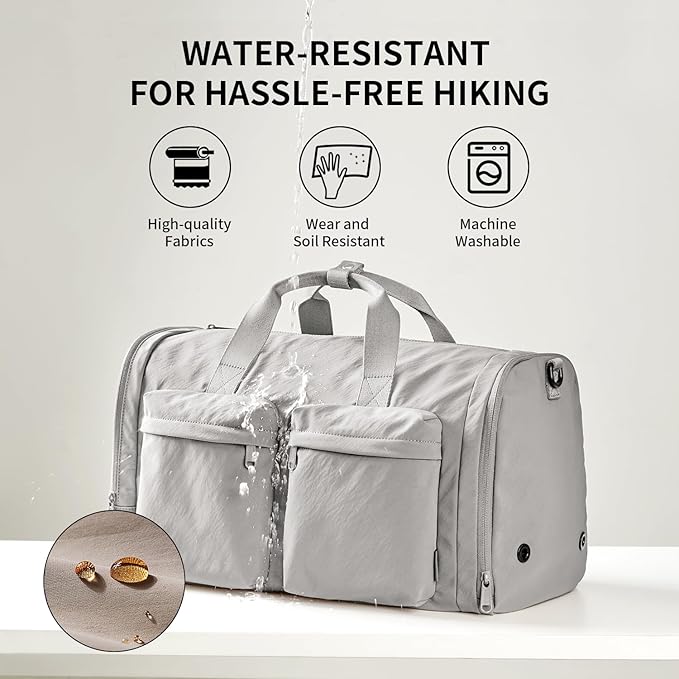Foldable Travel Duffel Bag for Women with Shoes Compartment, 3 in 1 Carry on Gym Bag with Removable Dry Wet Bag, Lightweight&Water Resistant Duffel Bag for Travel,Sports&Workout, Elegant Gray
