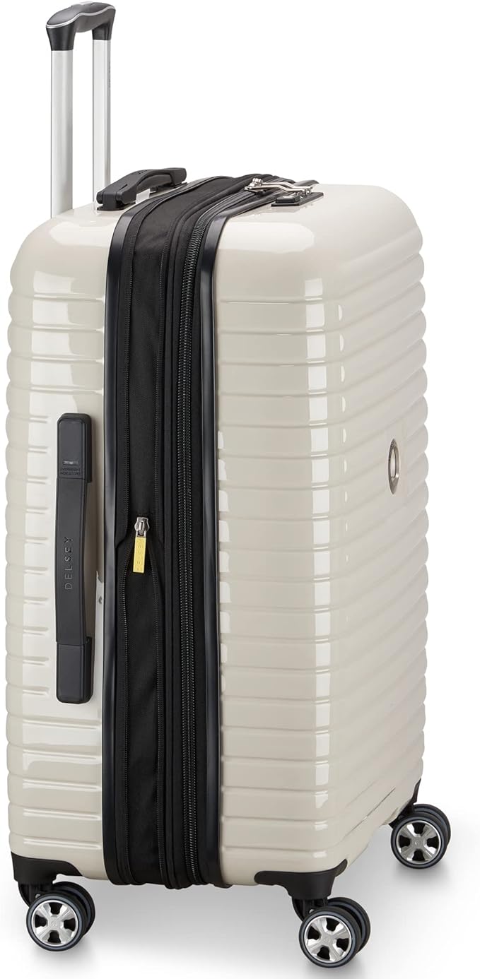DELSEY PARIS Cruise 3.0 Hardside Expandable Luggage with Spinner Wheels, Glossy Ivory, Checked-Medium 24 Inch
