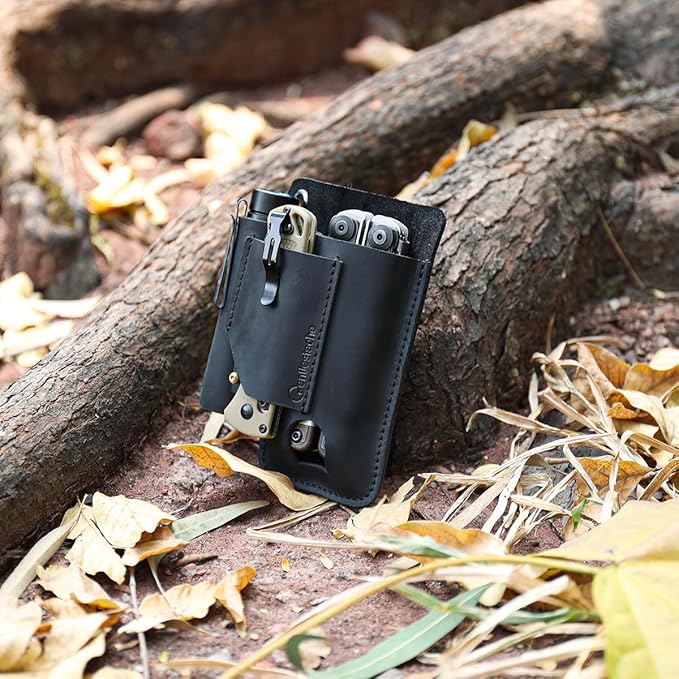 Gentlestache Leather Multitool Sheath - Belt Clip EDC Belt Organizer - Leather Multi Tool Holster for Belt - Multitool Holder