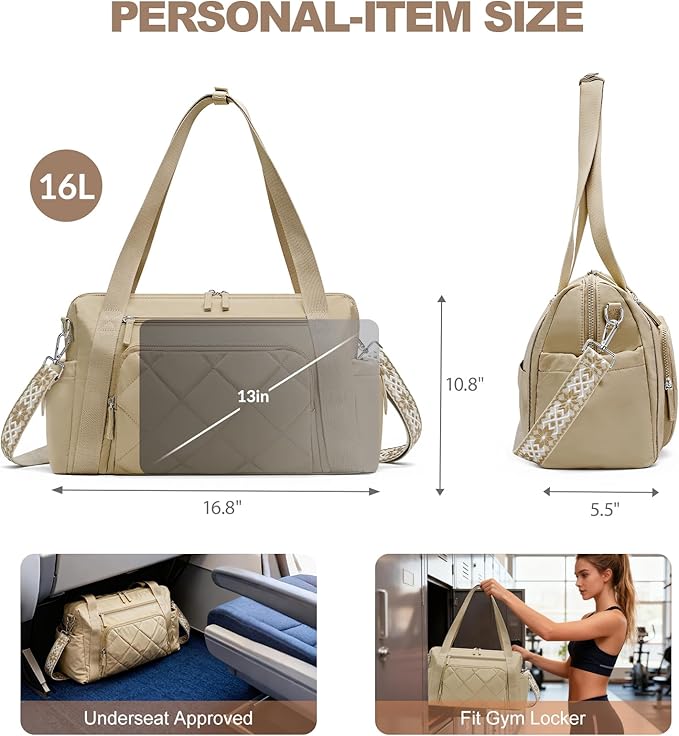 SYTRAH Gym Bag for Women, Duffle Weekender Bags for Travel, Lightweight Weekender Tote with Wet Pocket for Sports, Workout and Dance Khaki