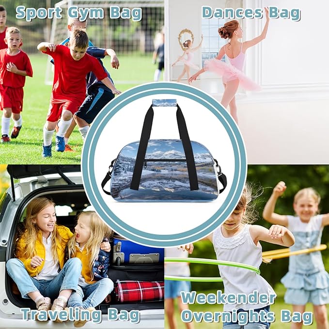 Travel Duffle Bag for travel duffle bag sports Girls Boys Kids Lake Snow Mountain Lightweight Overnight Sleepover Weekender Bags Small Dance Gym Sport Bag Teens Carry-On Size Workout Bag