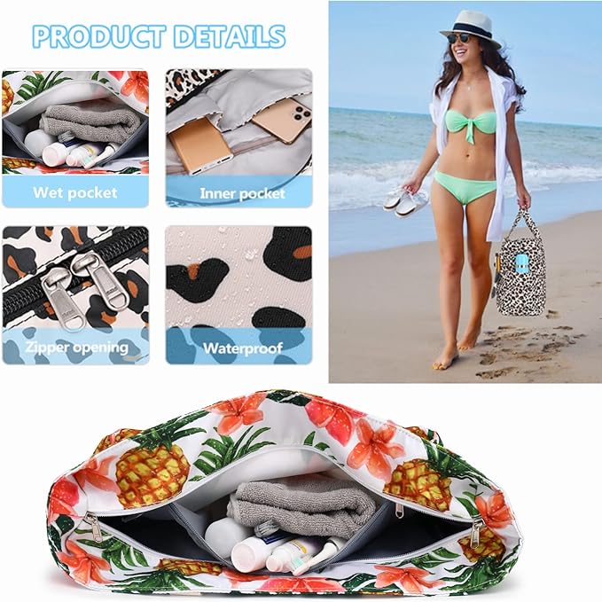 Bluboon Beach Bags for Women, Large Waterproof Tote Bag With Wet Compartment for Pool Weekender Travel Gym