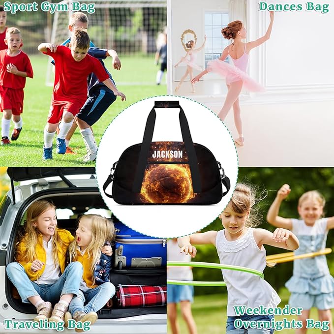Custom Flame Basketball Gym Duffel for Kids Boys,Personalized Duffel Bag Overnight Bags for Travel Weekender Practice