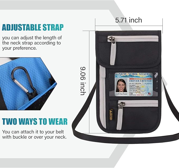 Peicees RFID Blocking Travel Neck Wallet for Men Women Family Passport Holder Lanyard Neck Pouch Slim Travel Document Holder