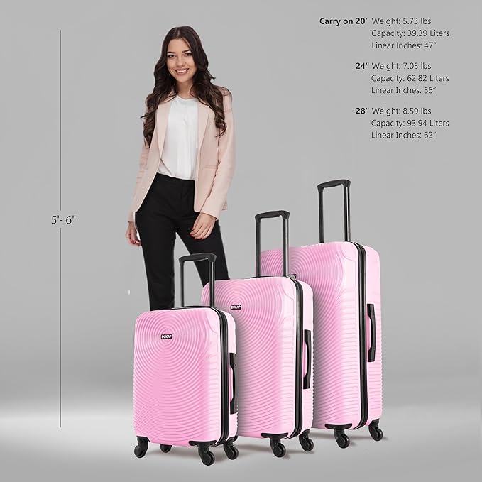 DUKAP INCEPTION Luggage with Spinner Wheels | Durable Lightweight Hardshell Suitcase,Travel Sets with Handle and Trolley | (20in, 24in, 28in) 3 Piece Luggage Set | Pink