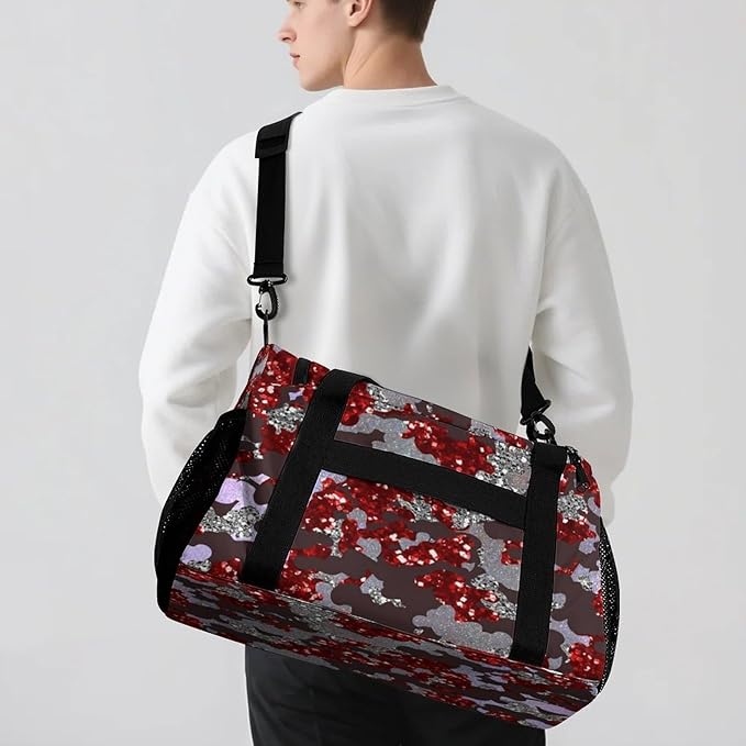 Shoe Bag Red Brown Camo Glitter Print Travel Bags Lightweight Duffel Bag Gym Dance Sport Perform Training for Teens Women Men Gym Bags