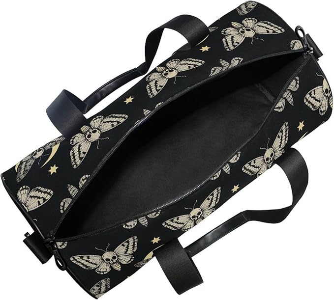 MNSRUU Sports Duffel Bags, Gothic Moth Star Athletic Gym Bag Overnight Workout Travel Tote Luggage for Men Women Yoga