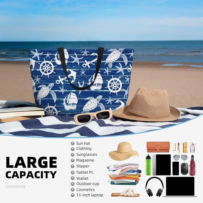 Beach Bag Tote Bags Waterproof Sandproof for Women Large Beach Tote Bag Foldable with Pockets for Weekend Vacation
