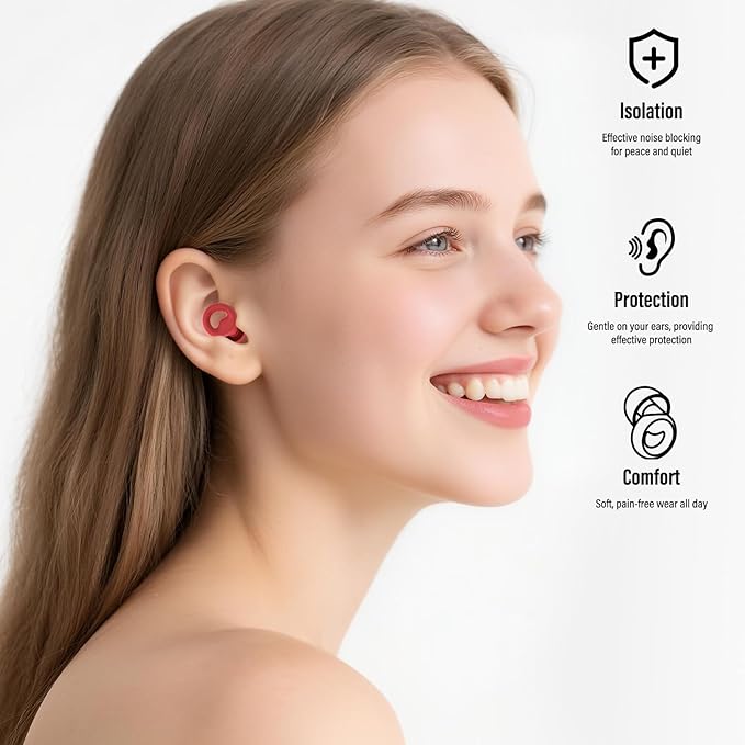 Ear Plugs for Sleeping Noise Cancelling, Reusable 35-46dB Noise Reduction Earplugs with 7 Silicone Ear Tips & Carry Case, Comfortable Hearing Protection for Sleep, Work, Study, Travel & Concerts Red