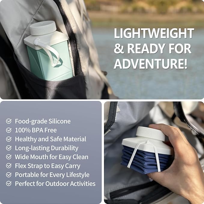 Collapsible Water Bottles 24.3oz, Foldable Travel Water Bottle, Portable & Lightweight, Leakproof & Reusable for Traveling Camping Hiking Sports School, 3 Pack, Dark Blue+Green+Starlight