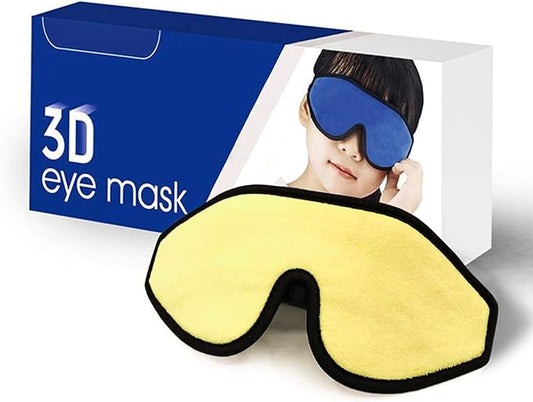 3D Sleep Mask for Kids, Light Block Sleeping Blindfold Memory Foam Contoured Eye Mask for Sleep, Adjustable Strap Eye Cover and Travel Sleep Mask for Boys Girls, Yellow