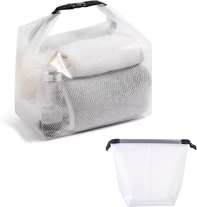 Cosmetic storage bag with dry and wet separation, wash bag, hand-held bag, portable storage bag, simple style,suitable for travel, fitness, swimming, outdoor rafting (White, 7.1in*6.3in*9.4in)