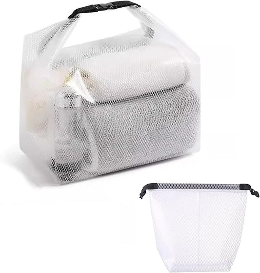 Cosmetic storage bag with dry and wet separation, wash bag, hand-held bag, portable storage bag, simple style,suitable for travel, fitness, swimming, outdoor rafting (White, 7.1in*6.3in*9.4in)