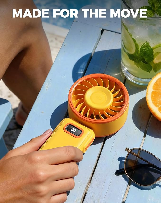 Diveblues Portable Handheld Fan, 7.4m/s High Speed Turbo Fan, 180° Foldable 4-in-1 Personal Neck Fan Integrated Carabiner Clip, 100 Speed Stepless Control, USB-C Rechargeable, 12H Battery, Fanzy D6036