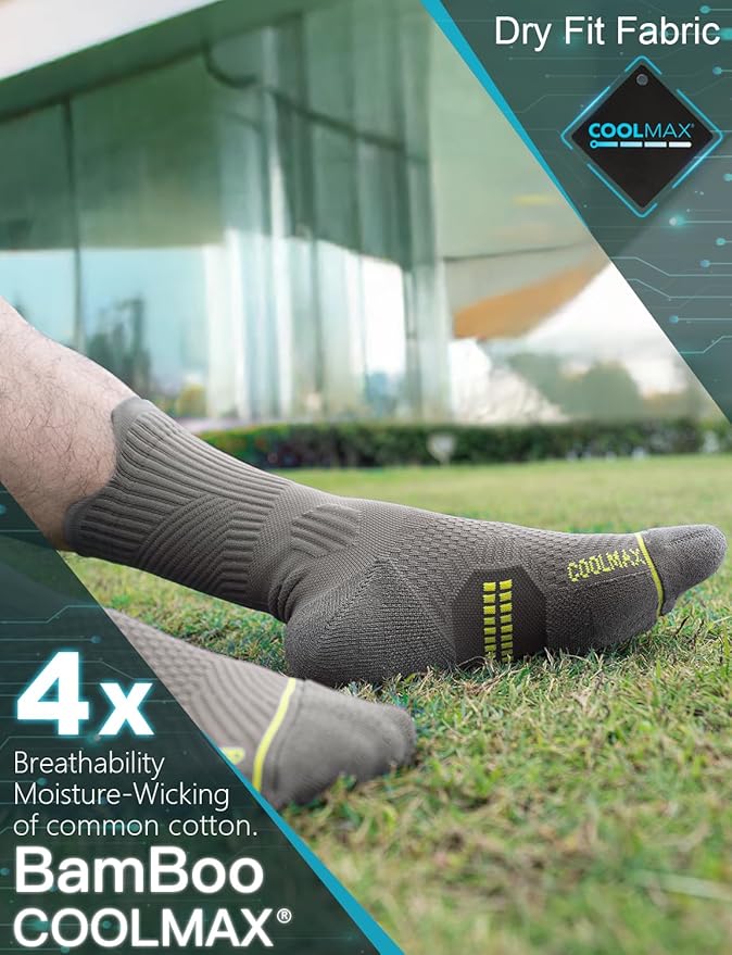 Compression Running Socks, Bamboo Viscose Coolmax Moisture-Wicking Anti-Blister Athletic Hiking Workout Gym Padded
