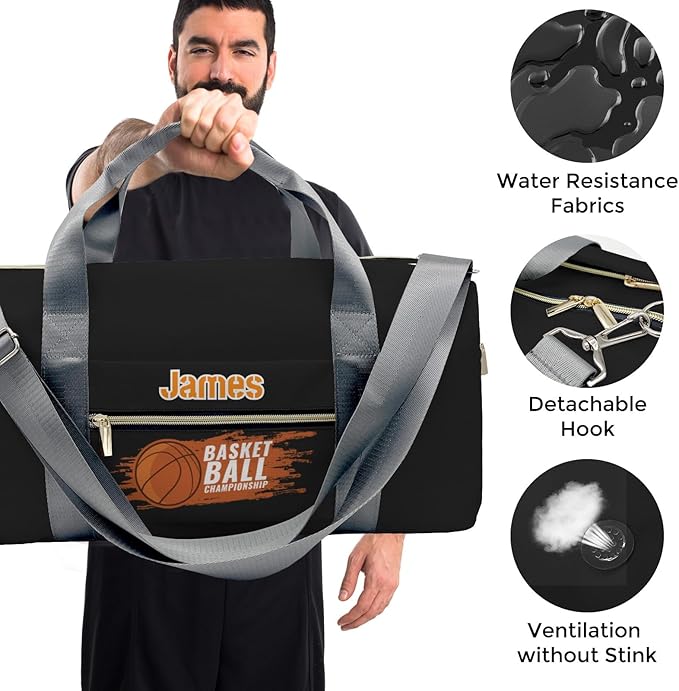 Personalized Tactical Gym Bag For Men，Custom Travel Duffel Bag with Name，Sports Workout Travel Bag with Shoes Compartment-Basketball 4