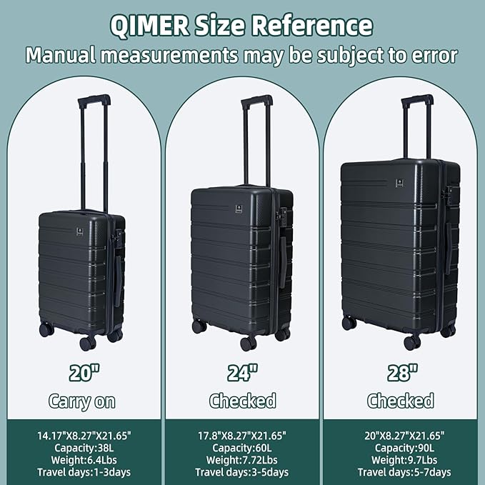 Carry on Luggage, PC Hard Shell Suitcase 22x14x9 Airline Approved TSA Lock YKK Zippered Double Spinner Wheels Lightweight Suitable for Men and Women, 20 Inch Dark Gray