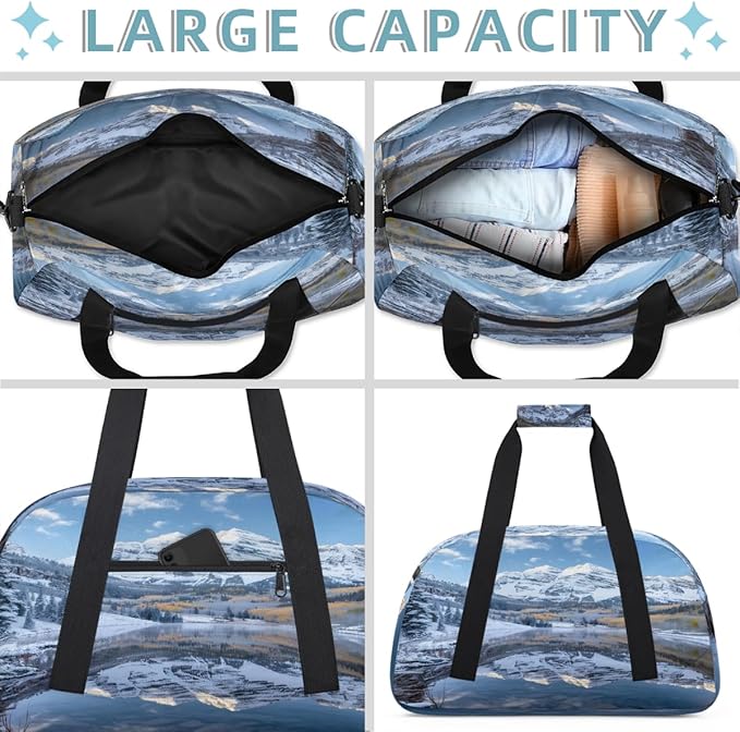 Travel Duffle Bag for travel duffle bag sports Girls Boys Kids Lake Snow Mountain Lightweight Overnight Sleepover Weekender Bags Small Dance Gym Sport Bag Teens Carry-On Size Workout Bag