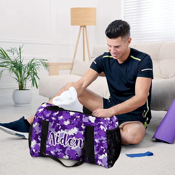 Camouflage Camo Purple White Pattern Handheld Crossbody Travel Bag Customized Duffel Bags with Adjustable Shoulder Strap for Shoes Travel Bag Personalized Gift