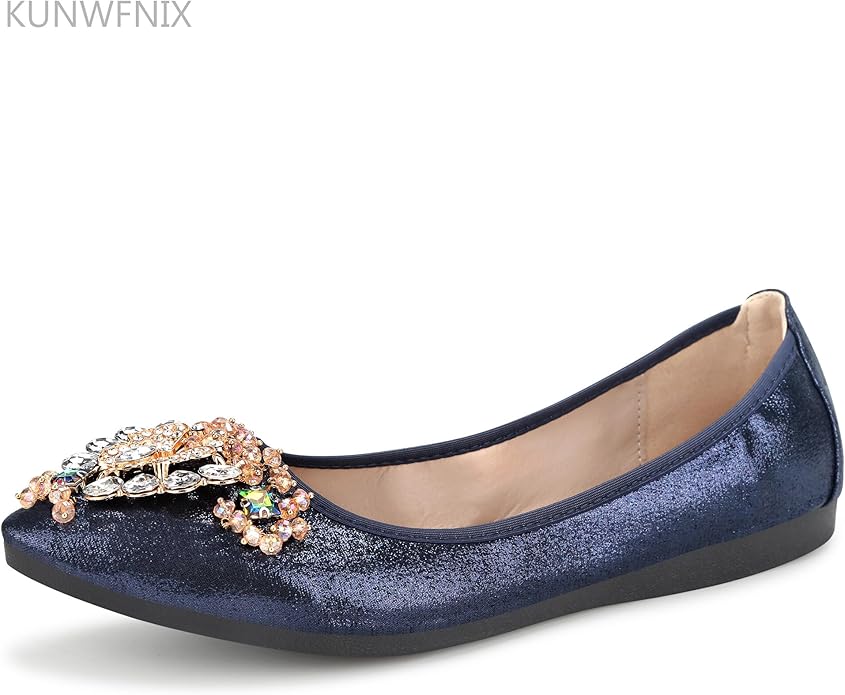 KUNWFNIX Women Ballet Flats Rhinestone Wedding Ballerina Shoes Foldable Sparkly Comfort Slip on Flat Shoes