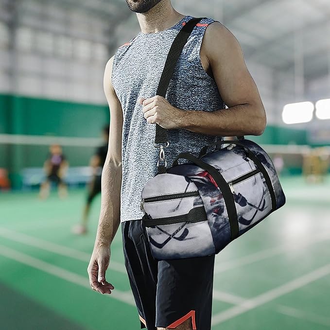 Oxford Cloth Ice Hockey Art Gym Bag,Duffle Bag with Shoes Compartment And Adjustable Shoulder Straps，Weekender Bags for Men Women.