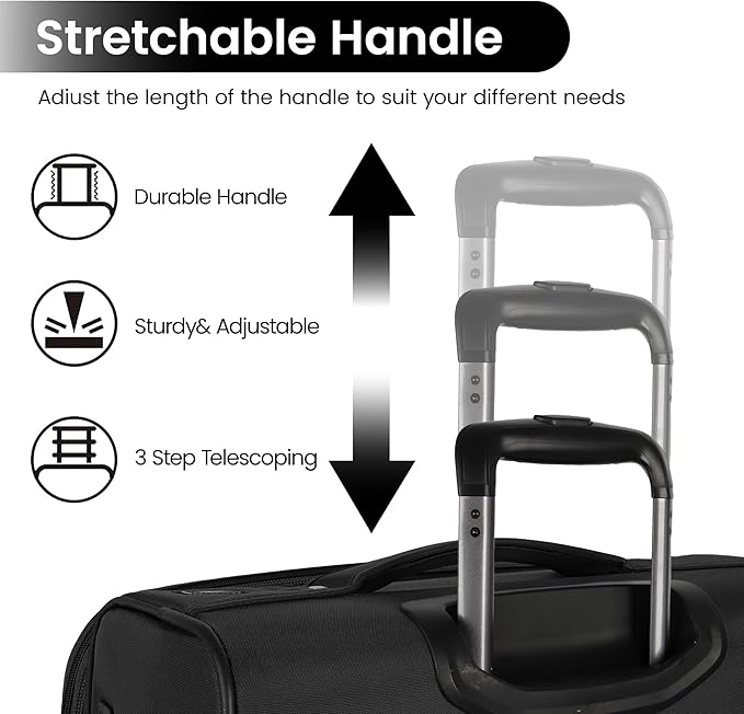 3-Piece Softside Expandable 20% Luggage Set with Front Open Pocket,Softside Suitcases w/Spinner Wheels,Lightweight Durable Rolling Luggage w/TSA LOCK（Black,22in/28in/32in）