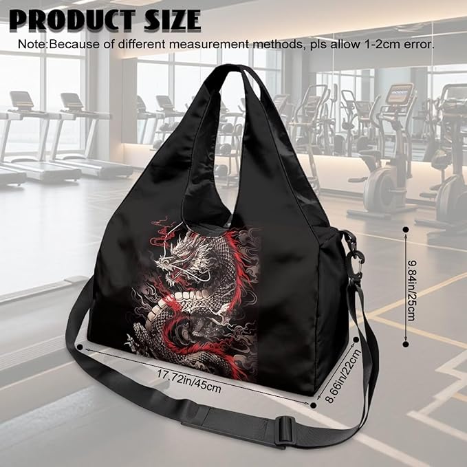 Dragon Gym Bag Sports Duffel Bag for Men Large Capacity Gym Bag with Shoe Compartment and Yoga Mats Holder Waterproof Workout Bag with Shoulder Strap for Sports Travel Weekender