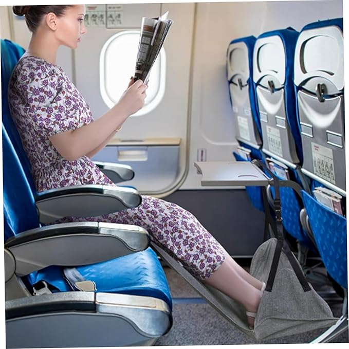 Airplane Foot Hammock Portable Height Adjustable Foot Hammock for Plane Travel Relieves Legs Pressure Feet Rest for Office, Desk, Bus, Train, Long Trip for Plane Travel