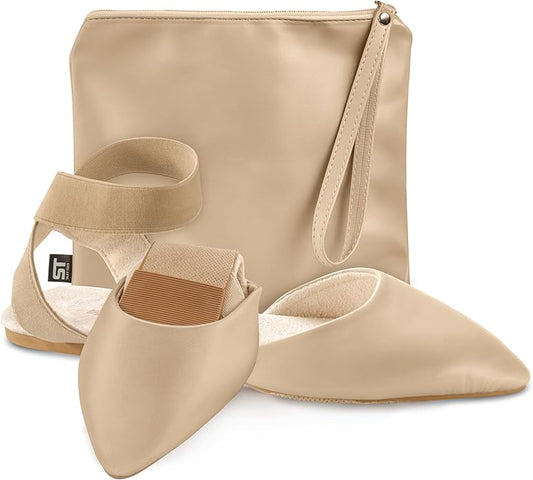 Silky Toes Foldable Flats for Women | Ankle Strap Dress Shoes with Purse for Weddings, Events, & Parties