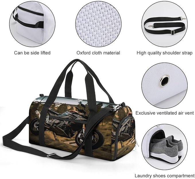 Sport Motorcycle Gym Bag Lightweight ，Travel Duffle Bag with Shoe Compartment，Gym Bag for Women for Overnight, Weekend, Yoga, Gym, Business Trips, Sport And Hospital.