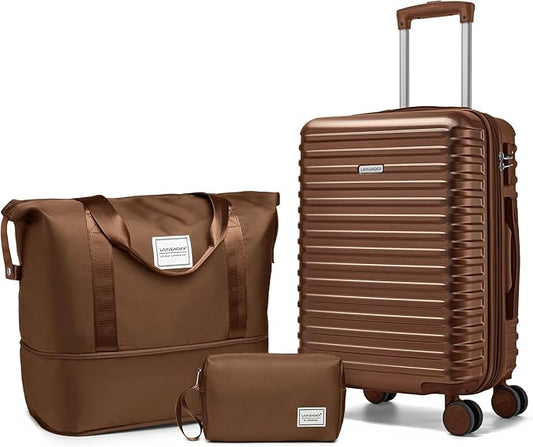 LARVENDER Carry on Luggage 22x14x9 Airline Approved, 20 Inch Hardside Suitcase with Wheels TSA Lock, PC+ABS Lightweight Carry on Suitcases for Women and Men, Maple (20/DB/TB)