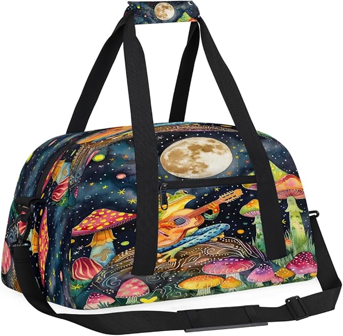 Travel Duffle Bag for travel duffle bag sports Girls Boys Kids Galaxy Frog Mushroom Lightweight Overnight Sleepover Weekender Bags Small Dance Gym Sport Bag Teens Carry-On Size Workout Bag